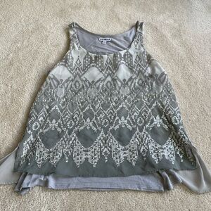 Express Relaxed Graphic Gray and White Tank Top